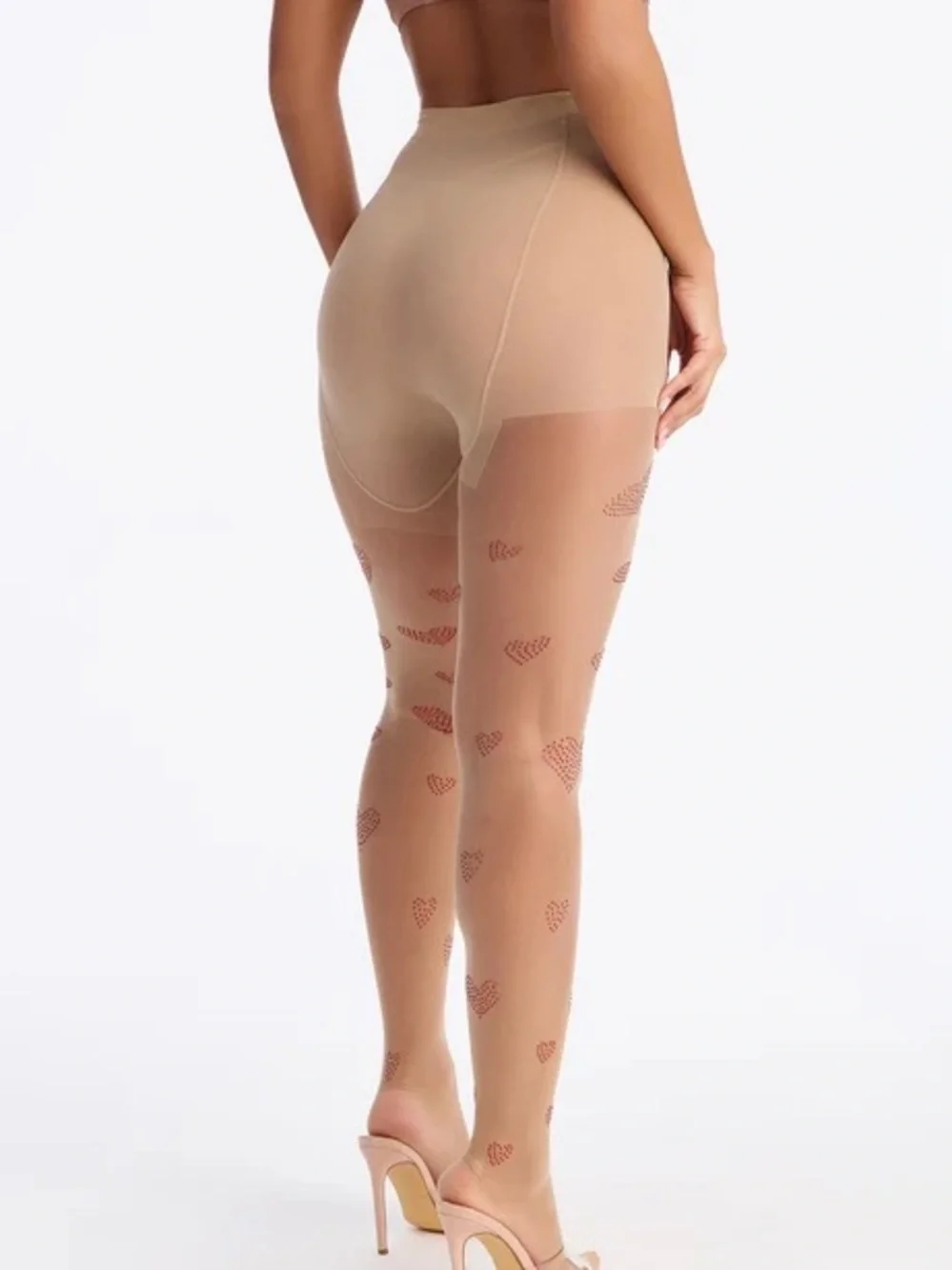 Sheer Heart Pattern Tights in Nude